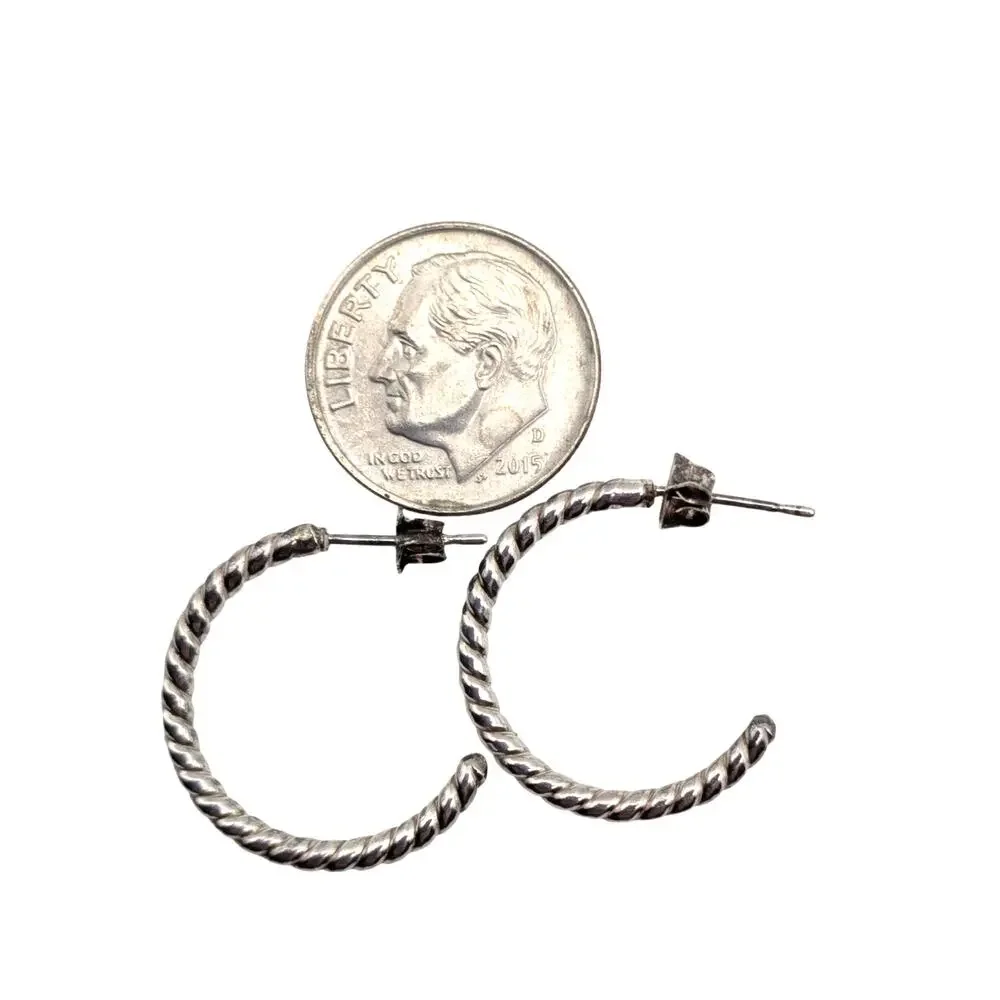 Sterling Silver 3 Pair Twisted Rope Hoop Earrings Mixed Sizes Post Back Set
